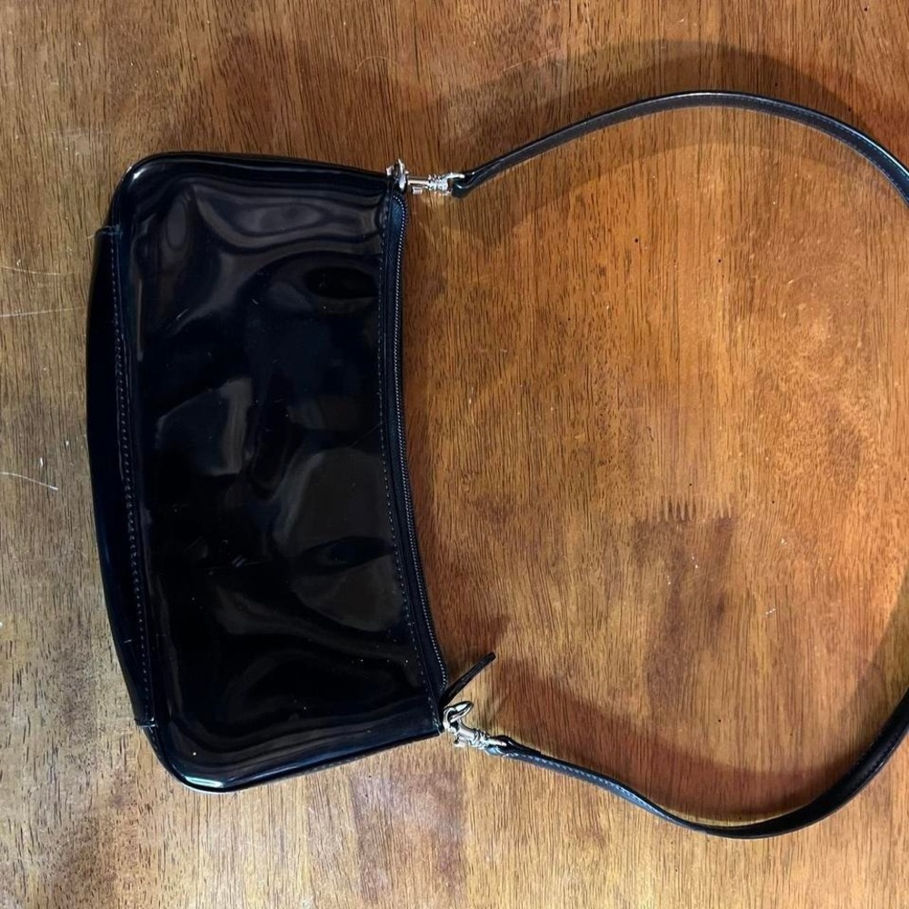 Black patent leather shoulder bag